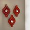 Red Cubic Ceramic Fat Lava Wall Lights attributed to Pan Ceramics, Germany, 1970s, Set of 3 3