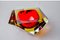 Red and Yellow Faceted Glass Sommerso Ashtray attributed to Seguso, Murano, Italy, 1970 3
