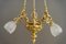 Antique Chandelier with Original Glass Shades, Vienna, Austria, 1890s 2