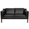 Vintage 2212 Zwei-Sitzer Sofa aus schwarzem Leder von Børge Mogensen für Fredericia, 1990er 1