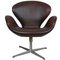 Swan Chair in Brown Patinated Leather by Arne Jacobsen for Fritz Hansen, 1970s 1