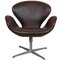 Swan Chair in Brown Patinated Leather by Arne Jacobsen for Fritz Hansen, 1970s, Image 1
