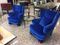 Italienische Blaue Sessel aus Samt, 1950er, 2er Set 4
