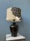 Small Space Age Table Lamp with Porcelain Base and Black and White Flower Shade, 1970s 7