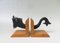 Fish Bookends in Bronze Black & Teak in the style of Walter Bosse, 1950s, Set of 2, Image 1
