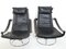 Black Leather Swivel Chairs attributed to Ake Fribytter, 1970s, Set of 2 1