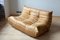 Camel Brown Leather Togo Pouf and 2-Seat Sofa by Michel Ducaroy for Ligne Roset, Set of 2 7