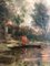 Ziveri, Couple en balade au bord de l'étang avec chien et cygnes, Öl auf Leinwand, Gerahmt 6