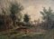 Ziveri, Couple en balade au bord de l'étang avec chien et cygnes, Oil on Canvas, Framed 1