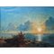 Artista italiano, Puesta de sol con animales y personajes, década de 1800, óleo sobre lienzo, enmarcado, Imagen 2