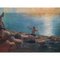 Artiste Italien, Coucher de Soleil avec Animaux et Personnages, Années 1800, Huile sur Toile, Encadrée 10