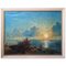 Artiste Italien, Coucher de Soleil avec Animaux et Personnages, Années 1800, Huile sur Toile, Encadrée 1