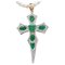 Rose Gold and Silver Cross Pendant with Emeralds and Diamonds, 1960s 1