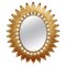 Specchio Sunburst vintage in metallo dorato con motivo a foglie, Spagna, anni '70, Immagine 1