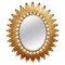 Vintage Spanish Gilt Metal Sunburst Mirror with Leaf Motif, 1970s 1