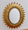 Specchio Sunburst vintage in metallo dorato con motivo a foglie, Spagna, anni '70, Immagine 3