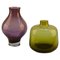 Purple and Olive Green Hand Blown Vases by Leerdam, 1960s, Set of 2 1