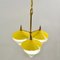 Italian Three-Arm Chandelier in Yellow Metal with Opaline Glass Cones, 1950s, Image 5