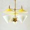 Italian Three-Arm Chandelier in Yellow Metal with Opaline Glass Cones, 1950s, Image 18