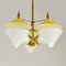 Italian Three-Arm Chandelier in Yellow Metal with Opaline Glass Cones, 1950s, Image 8