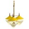 Italian Three-Arm Chandelier in Yellow Metal with Opaline Glass Cones, 1950s, Image 1