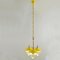 Lámpara de araña italiana de tres brazos de metal amarillo con conos de vidrio opalino, años 50, Imagen 6