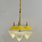 Lámpara de araña italiana de tres brazos de metal amarillo con conos de vidrio opalino, años 50, Imagen 3