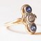 18k Yellow Gold and Silver Trilogy Ring with Synthetic Sapphires and Rosette-Cut Diamond, 1930s 7