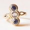 18k Yellow Gold and Silver Trilogy Ring with Synthetic Sapphires and Rosette-Cut Diamond, 1930s 1