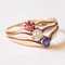 Antique 14k Yellow Gold Triple Ring with Imitation Ruby ​, Mine Cut Diamond and Sapphire, 1920s 8