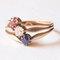 Antique 14k Yellow Gold Triple Ring with Imitation Ruby ​, Mine Cut Diamond and Sapphire, 1920s 2