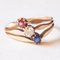 Antique 14k Yellow Gold Triple Ring with Imitation Ruby ​, Mine Cut Diamond and Sapphire, 1920s, Image 1