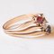 Antique 14k Yellow Gold Triple Ring with Imitation Ruby ​, Mine Cut Diamond and Sapphire, 1920s 7