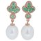 Pearls, Emeralds, Diamonds and 14 Karat Rose Gold Dangle Earrings, 1980s, Set of 2 1