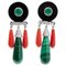 Green Agate, Malakite, Onyx, Coral, Diamonds, Platinum and Gold Dangle Earrings, 1950s, Set of 2, Image 1