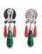 Green Agate, Malakite, Onyx, Coral, Diamonds, Platinum and Gold Dangle Earrings, 1950s, Set of 2, Image 3