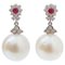 South-Sea Pearl, Rubies, Diamonds and 14 Karat White Gold Earrings, 1970s, Set of 2 1