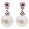 South-Sea Pearl, Rubies, Diamonds and 14 Karat White Gold Earrings, 1970s, Set of 2, Image 1