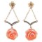 Coral, Tsavorite, Diamonds, 14 Karat Rose Gold and Silver Dangle Earrings, 1950s, Set of 2 1