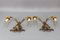 Apliques de dos luces con cabeza de carnero Palladio de metal dorado y madera dorada, años 60. Juego de 2, Imagen 13
