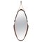 Mid-Century Italian Oval Mirror in Curved Teak and Leather, 1960s 1