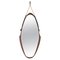 Mid-Century Italian Oval Mirror in Curved Teak and Leather, 1960s, Image 1