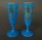 Vases Cornet Antiques en Opalin avec Fond Bleu et Rehauts de Doré, 1800s, Set de 2 1