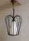 Vintage Mid-Century German Ceiling Lamp with Black Wire Frame and Striped Cream-Colored Glass Screen on Brass Mount, 1950s 2