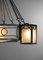 French Art Deco Wrought Iron and Geometric Frosted Glass Ceiling Light, 1930s 7