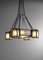 French Art Deco Wrought Iron and Geometric Frosted Glass Ceiling Light, 1930s 6
