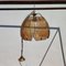 Vintage Metal and Glass Ceiling Light with Silk Shade, Image 1