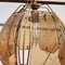 Vintage Metal and Glass Ceiling Light with Silk Shade, Image 2