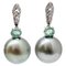 14 Karat White Gold Earrings with Grey Pearls, Emeralds, Diamonds, 1970s, Set of 2 1