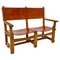 Vintage French Castle Bench in Oak and Leather, 1920s 1